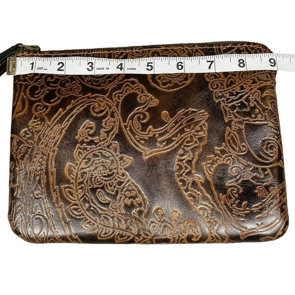 Patricia Nash Dark Brown Tooled 100% Leather Cassini Wristlet - Paisley Design